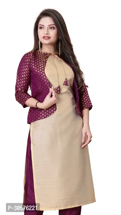 Elegant Banarasi Silk Jacquard Woven Kurta with Jacket Set For Women