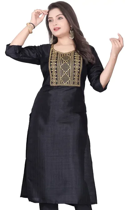 Stylish Soft Silk Embroidered A-Line Kurti