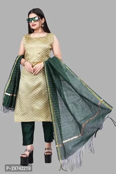 Stylish Jacquard Kurta And Pant With Dupatta Set For Women-thumb0