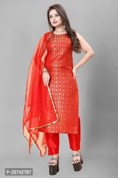 Stylish Jacquard Kurta And Pant With Dupatta Set For Women-thumb0