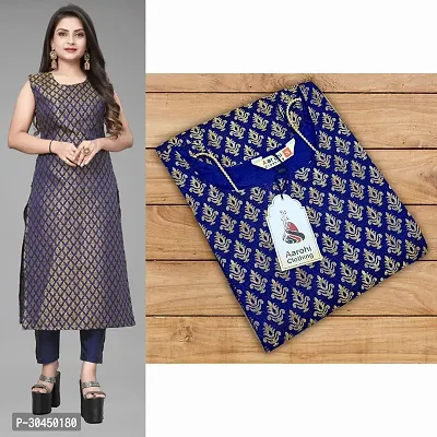 Stylish Navy Blue Jacquard Woven Design Stitched Kurta For Women-thumb0