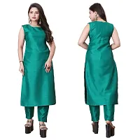 Stylish Teal Art Silk Kurta Bottom Set With Jacket For Women-thumb1