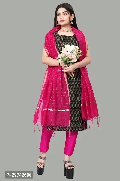 Stylish Jacquard Kurta And Pant With Dupatta Set For Women-thumb0