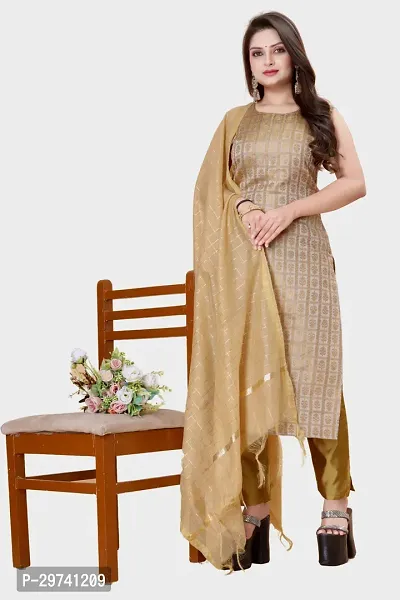 Stylish Jacquard Kurta And Pant With Dupatta Set For Women-thumb0