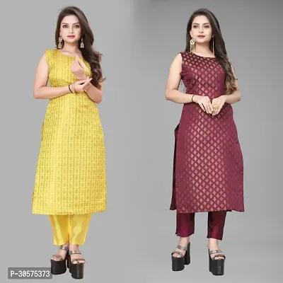 Elegant Banarasi Silk Jacquard Woven Kurta For Women- Pack Of 2