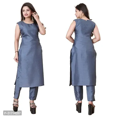 Stylish Grey Art Silk Kurta Bottom Set With Jacket For Women-thumb2