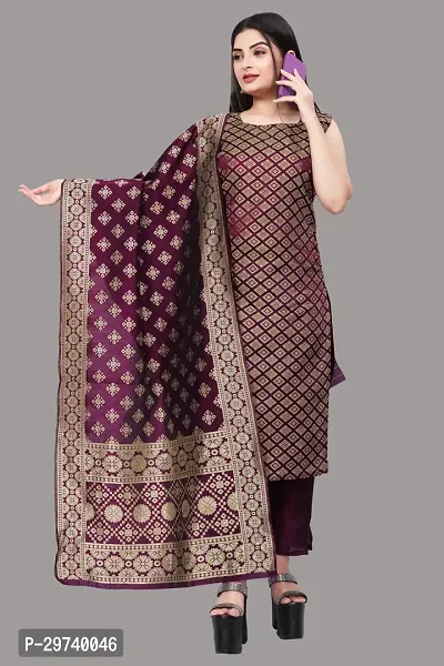 Stylish Jacquard Kurta And Pant With Dupatta Set For Women