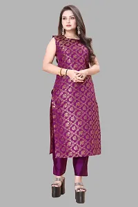 Stylish Jacquard Kurta And Pant With Dupatta Set For Women-thumb1