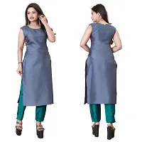 Stylish Grey Art Silk Kurta Bottom Set With Jacket For Women-thumb1