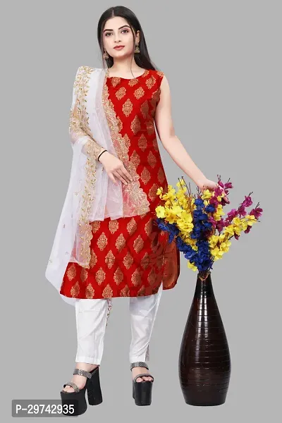 Stylish Jacquard Kurta And Pant With Dupatta Set For Women-thumb0