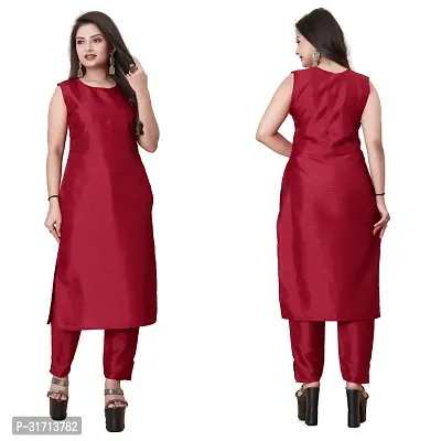 Stylish Maroon Art Silk Kurta Bottom Set With Jacket For Women-thumb2