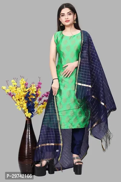 Stylish Jacquard Kurta And Pant With Dupatta Set For Women-thumb0