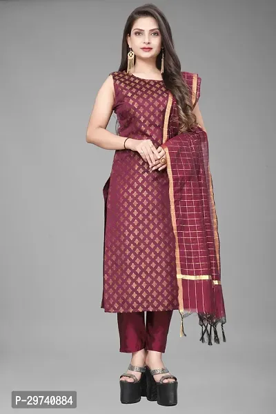 Stylish Jacquard Kurta And Pant With Dupatta Set For Women-thumb0