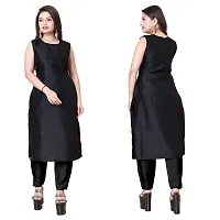 Stylish Black Art Silk Kurta Bottom Set With Jacket For Women-thumb1