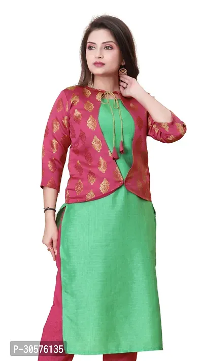 Elegant Banarasi Silk Jacquard Woven Kurta with Jacket Set For Women