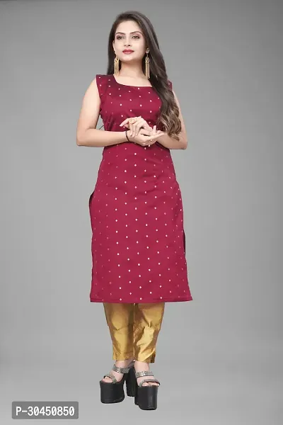 Stylish Maroon Jacquard Woven Design Stitched Kurta For Women