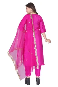 Elegant Pink Embroidered Silk Blend Kurta with Pant And Dupatta Set For Women-thumb2