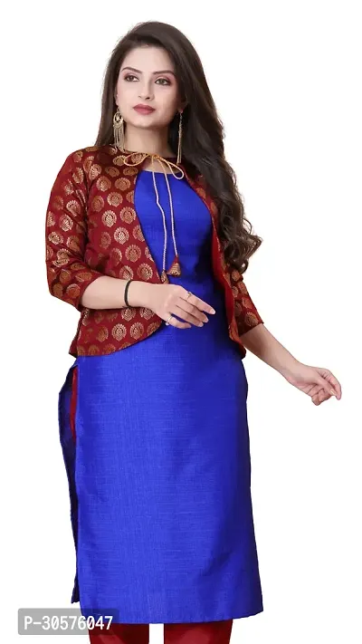 Elegant Banarasi Silk Jacquard Woven Kurta with Jacket Set For Women-thumb0