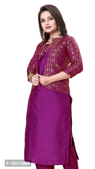 Elegant Banarasi Silk Jacquard Woven Kurta with Jacket Set For Women