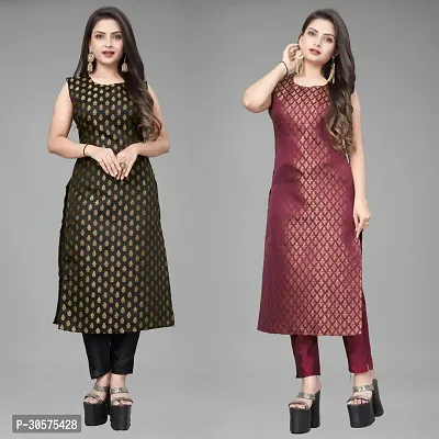 Elegant Banarasi Silk Jacquard Woven Kurta For Women- Pack Of 2