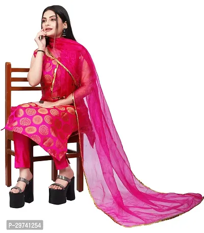 Stylish Jacquard Kurta And Pant With Dupatta Set For Women