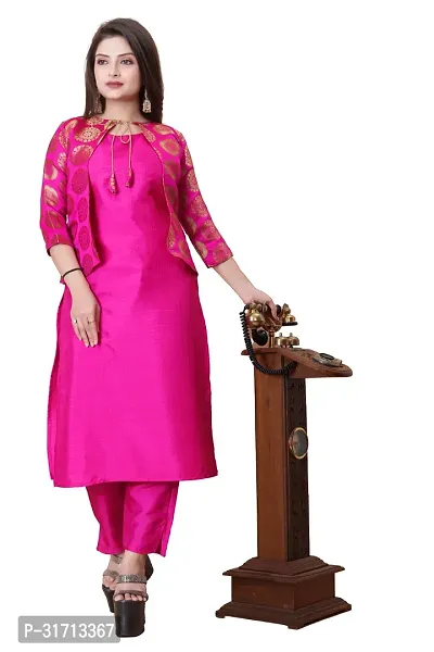 Stylish Pink Art Silk Kurta Bottom Set With Jacket For Women-thumb0