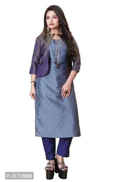 Stylish Grey Art Silk Kurta Bottom Set With Jacket For Women-thumb0