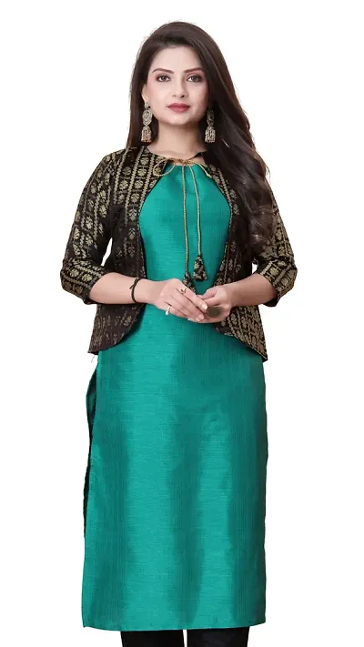 Stylish Art Silk Jacquard A-Line Kurti with Jacket Set