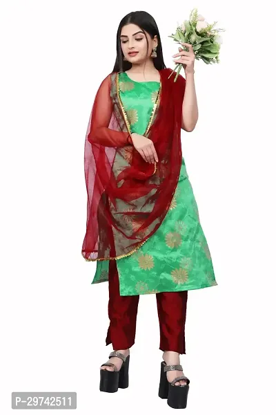 Stylish Jacquard Kurta And Pant With Dupatta Set For Women