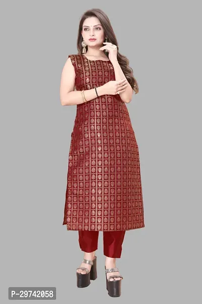 Stylish Jacquard Kurta And Pant With Dupatta Set For Women-thumb2