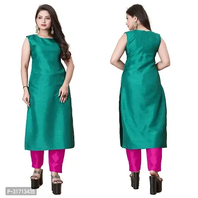 Stylish Teal Art Silk Kurta Bottom Set With Jacket For Women-thumb2