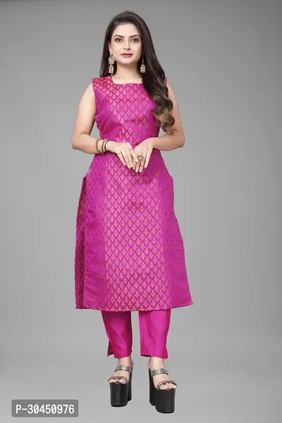 Stylish Pink Jacquard Woven Design Stitched Kurta For Women