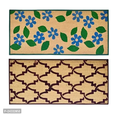 Hand Printed Jute Carpet/Rug With Cotton Border Brown Color Base 40X90 Cm (Floral And Geometric) 2 Rugs-thumb0