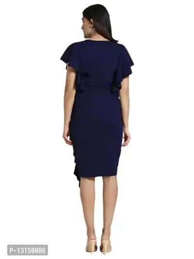 OXYMATE-Dresses for Women V-Neck Short Sleeve Lycar Dress (M, Navy Blue)-thumb4