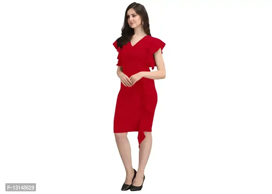 Dresses for Women V-Neck Short Sleeve Lycar Dress (s, RED)-thumb2