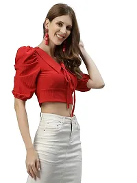 Women's Lycra Solid Crop Top (L, Red)-thumb3