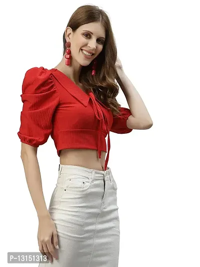 Women's Lycra Solid Crop Top (L, Red)-thumb4