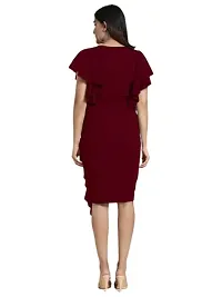 OXYMATE-Dresses for Women V-Neck Short Sleeve Lycar Dress (S, Maroon)-thumb2