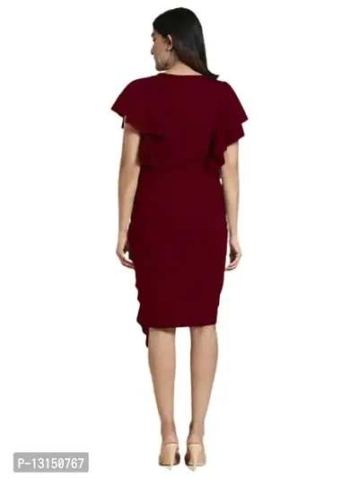 OXYMATE-Dresses for Women V-Neck Short Sleeve Lycar Dress (S, Maroon)-thumb3