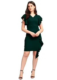 DK-Dresses for Women V-Neck Short Sleeve Lycar Dress (M, Green)-thumb3