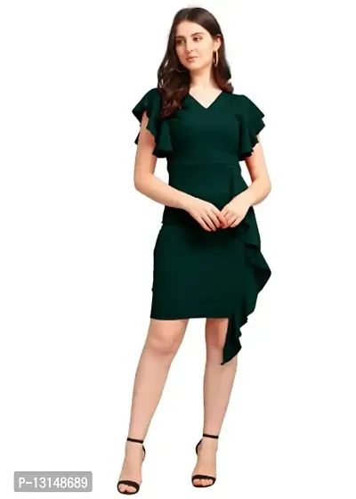 DK-Dresses for Women V-Neck Short Sleeve Lycar Dress (M, Green)-thumb4