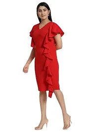 ND-Dresses for Women V-Neck Short Sleeve Lycar Dress (M, RED)-thumb3