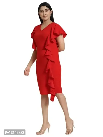 ND-Dresses for Women V-Neck Short Sleeve Lycar Dress (M, RED)-thumb4