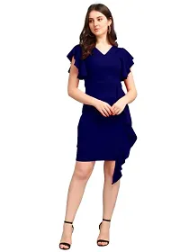 DK-Dresses for Women V-Neck Short Sleeve Lycar Dress (S, Navy Blue)-thumb3