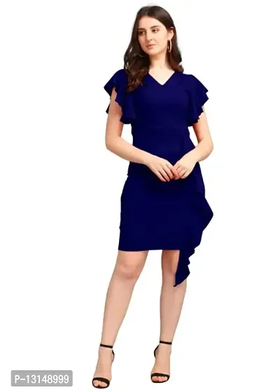 DK-Dresses for Women V-Neck Short Sleeve Lycar Dress (S, Navy Blue)-thumb4