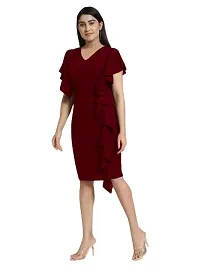 OXYMATE-Dresses for Women V-Neck Short Sleeve Lycar Dress (S, Maroon)-thumb3