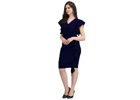 Dresses for Women V-Neck Short Sleeve Lycar Dress (Large, Navy Blue)-thumb1