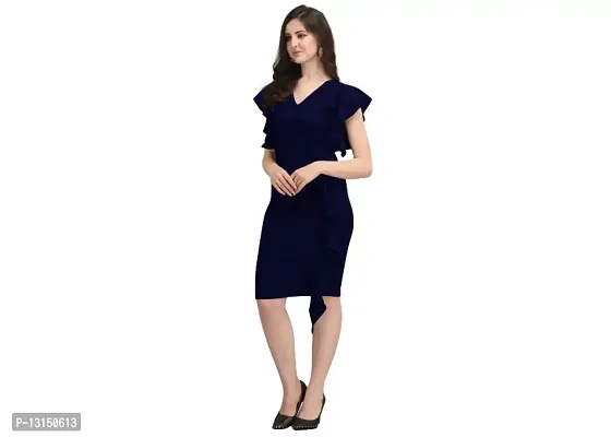 Dresses for Women V-Neck Short Sleeve Lycar Dress (Large, Navy Blue)-thumb2