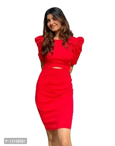Oxymate-Women's Knitted & Dyed Lycra Dress (L, Red)