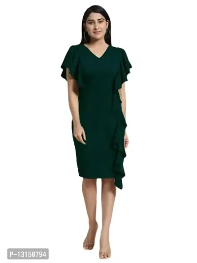 OXYMATE-Dresses for Women V-Neck Short Sleeve Lycar Dress (XL, Green)